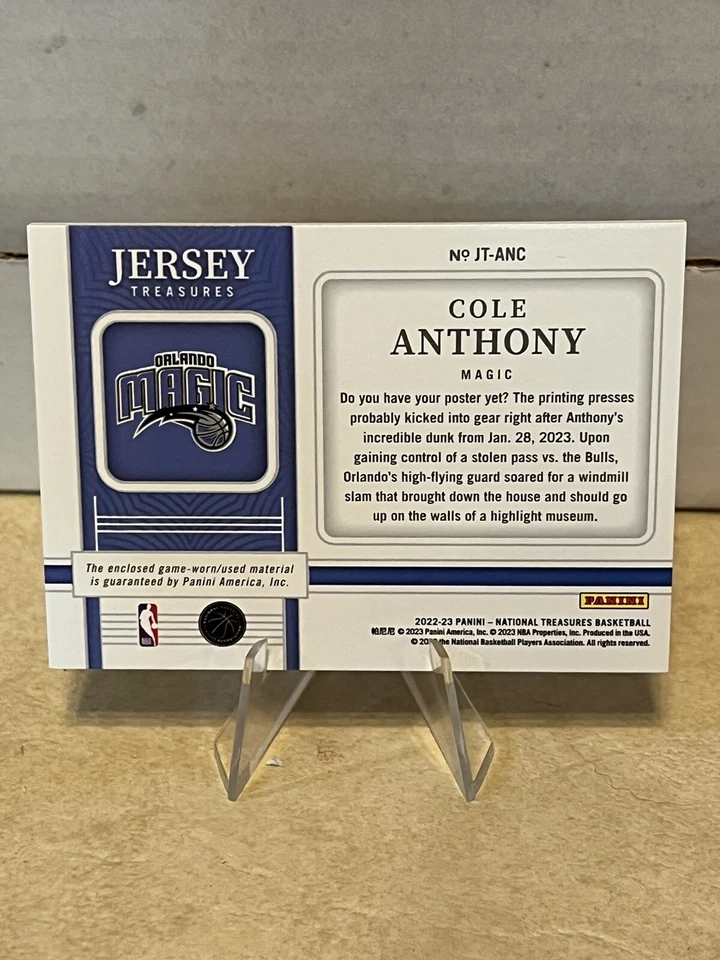 COLE ANTHONY 2022-23 NATIONAL TREASURES JERESEY TREASURES JERSEY /99 MAGIC - Image 2 of 2