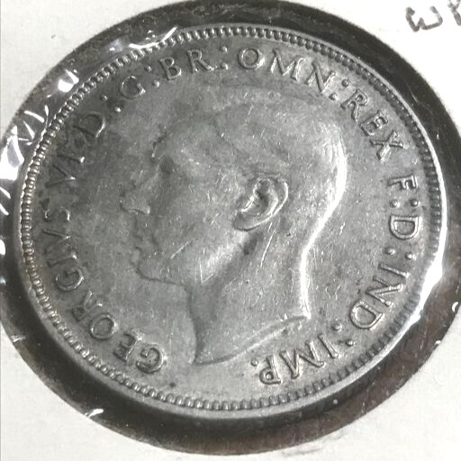 elf Australia 1 Florin 1943 (m) Silver Coat of Arms World War II George VI