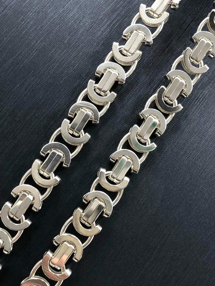 925 Solid Sterling Silver 7mm Flat Byzantine Heavy Necklace 18" 20" 22" 24" 28" - Image 3 of 4