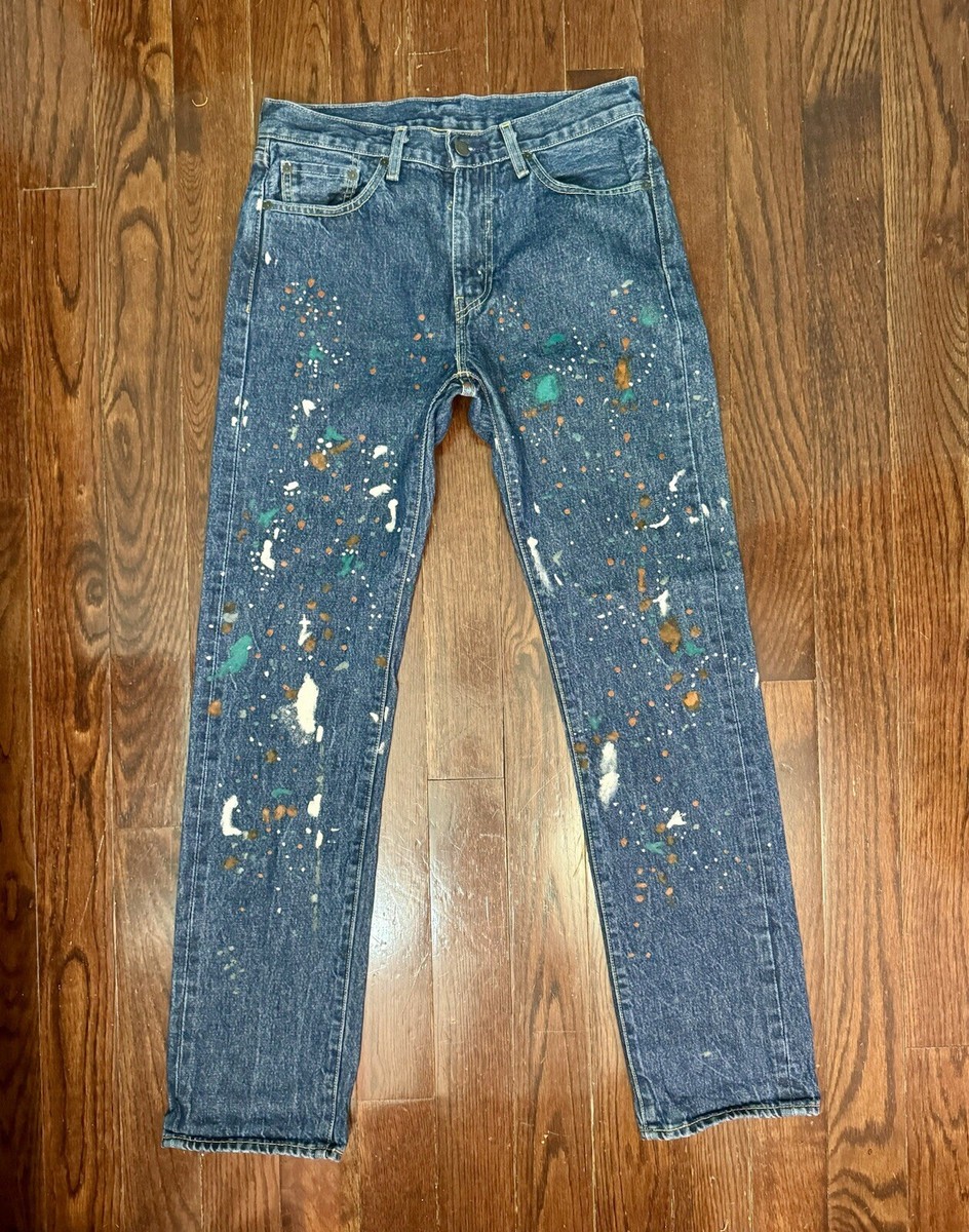 x Levi's 'Painted' 505 Regular Selvedge Jean Blue Paint Splatter Sz  30x32