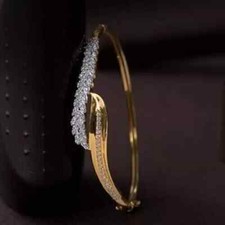 3.00Ct Round Cut Lab-Created Diamond Women's Bangle 14k Yellow Gold Plated 7"