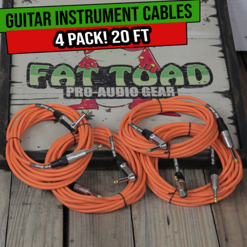 Guitar Cords Right Angle 20FT �  Gold Jack 4 Cables FAT TOAD Instrument AMP Wire - Picture 1 of 11