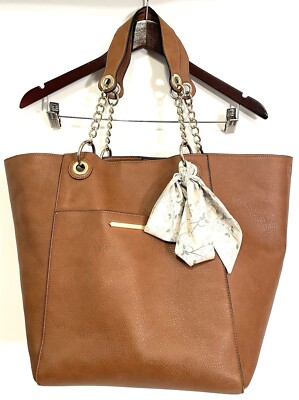 Steve Madden Cognac Bwilde Large Brown Tote w/ Signature Scarf & Floral Lining