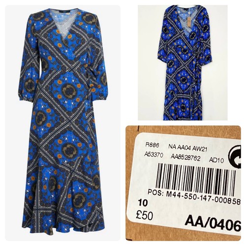 NEXT Size 10 R Royal Blue Paisley Print Midi Wrap Dress Party Summer Evening New - Picture 9 of 9