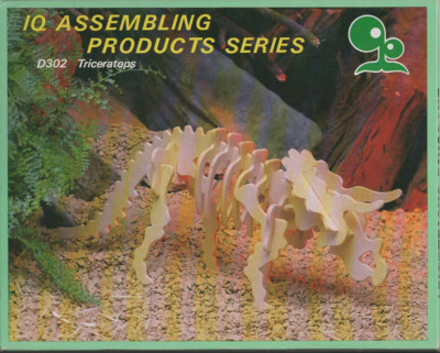 Vint 1980's NOS IQ Assembling Products Series D302 Triceratops 3d Wood Puzzle
