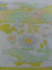 Vintage Fitted Baby Crib Sheet Flowers Lion Hippo Rhino Yellow White Gingham