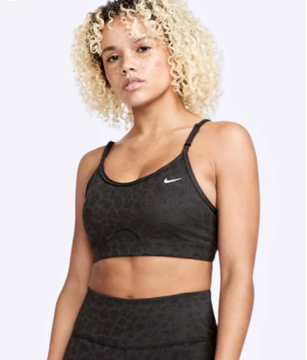 Nike Women's Dri-Fit Indy Glitter Sports Bra Black Glitter Leopard Print  Medium