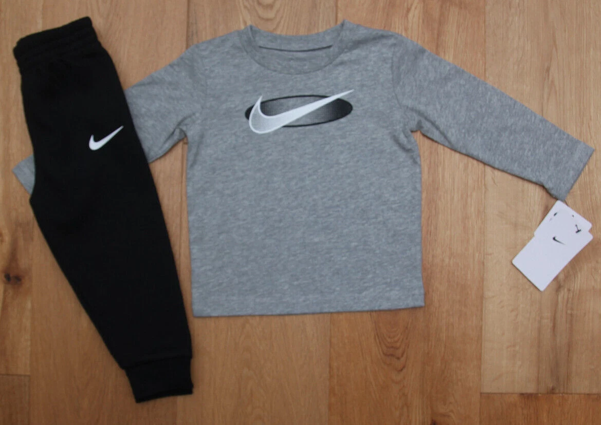 Nike Baby Boy Long Sleeve T-Shirt & Jogging Pants Set ~ Gray, Black & White~24M