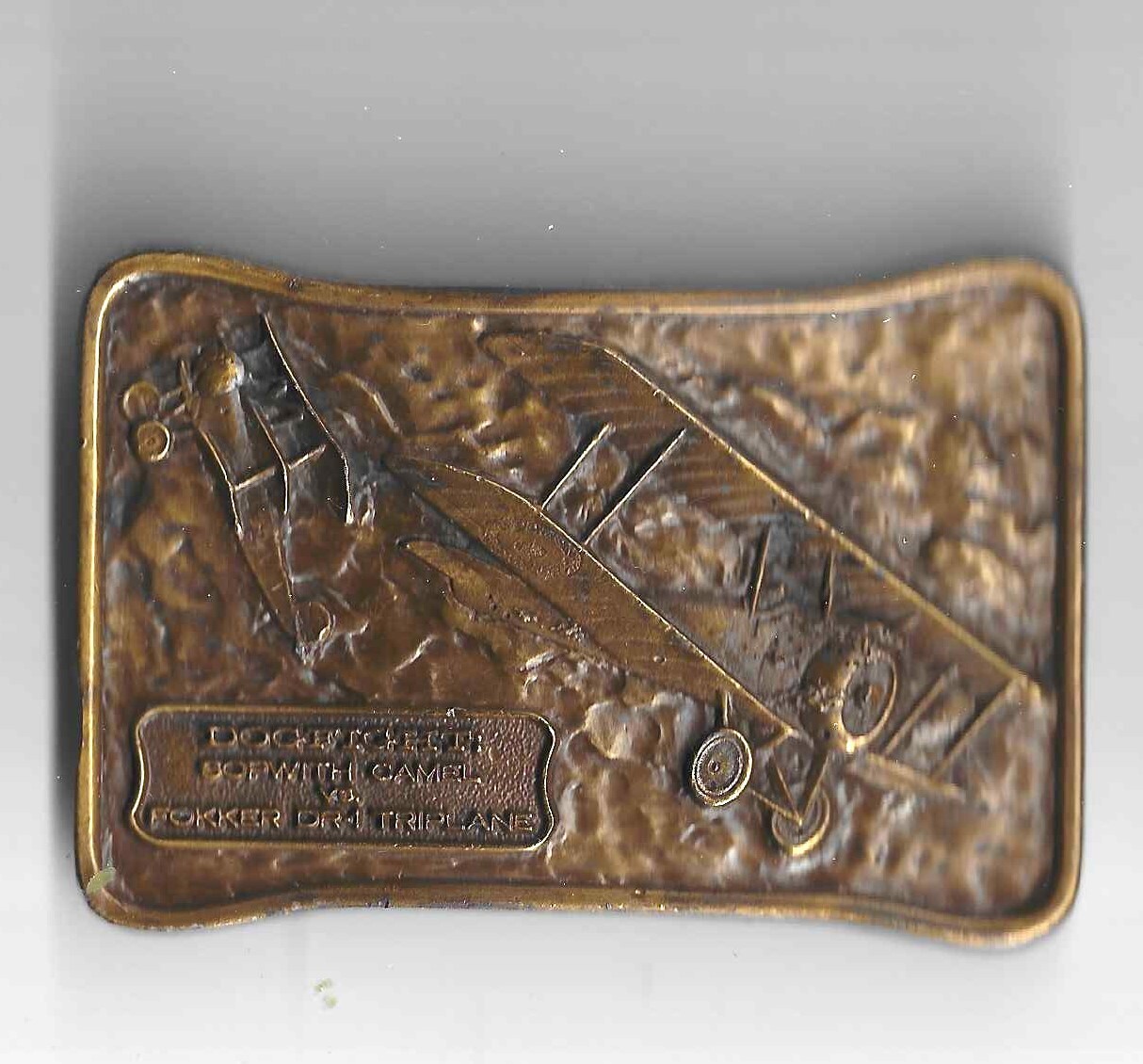 Vintage Brass Belt Buckle 1976 Dogfight Sopwith Camel Vs Fokker Dr-1 Triplane