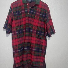 Polo Ralph Lauren Shirt Men's Rugby Red Green Plaid Made In USA Vintage 90s Med