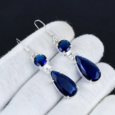Tanzanite Quartz Gemstone Handmade Silver Drop & Dangle Earring Jewelry PN-752