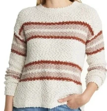 NEW Studio B By Bobeau Nubby Knit Sweater Plus Size 2X Striped Ivory Rust Orange