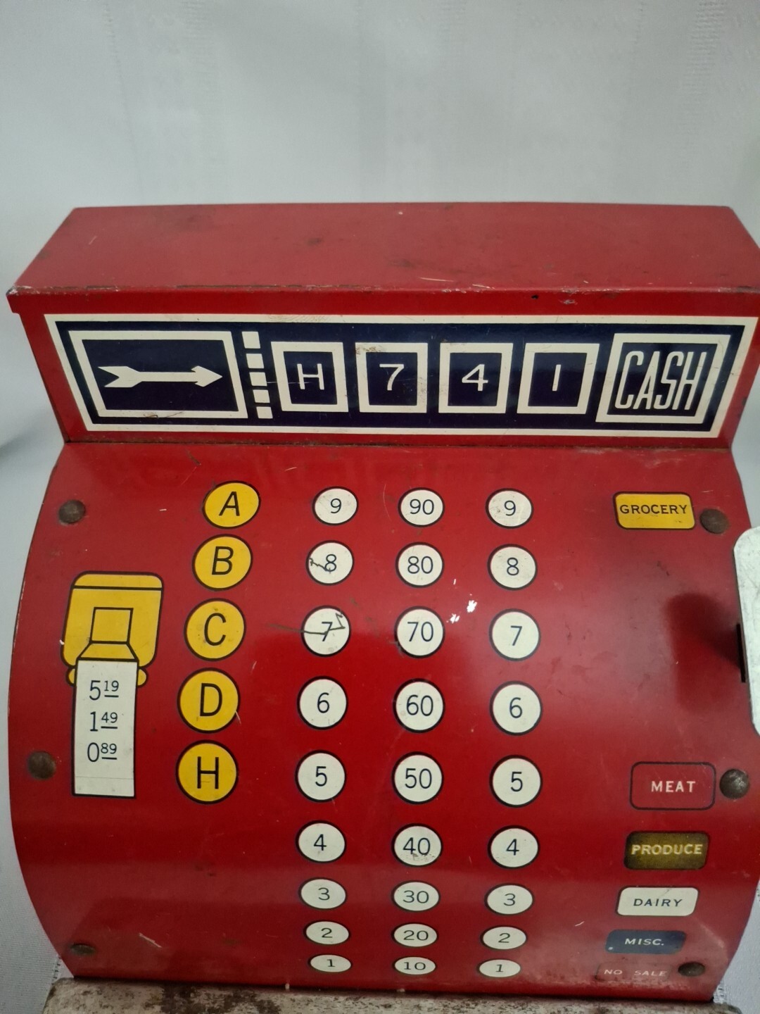 как выглядит Vtg 1950s Junior Merchant Red Tin Cash Register Childs Toy KamKap Thom Thumb фото