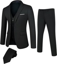 Men's Slim Fit 3 Piece Suit Set Business Casual Men Suit Two Button w Tie - XL