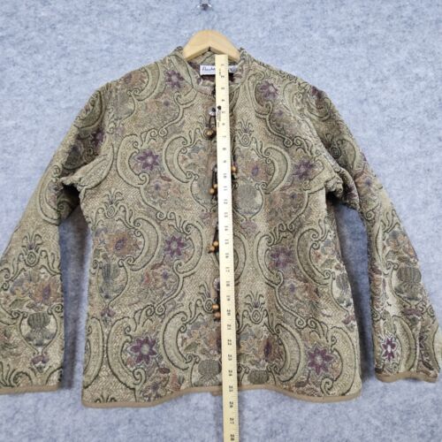 Flashback Women's Tapestry Jacket Size M Button Front Beads Pockets Floral - Picture 8 of 11