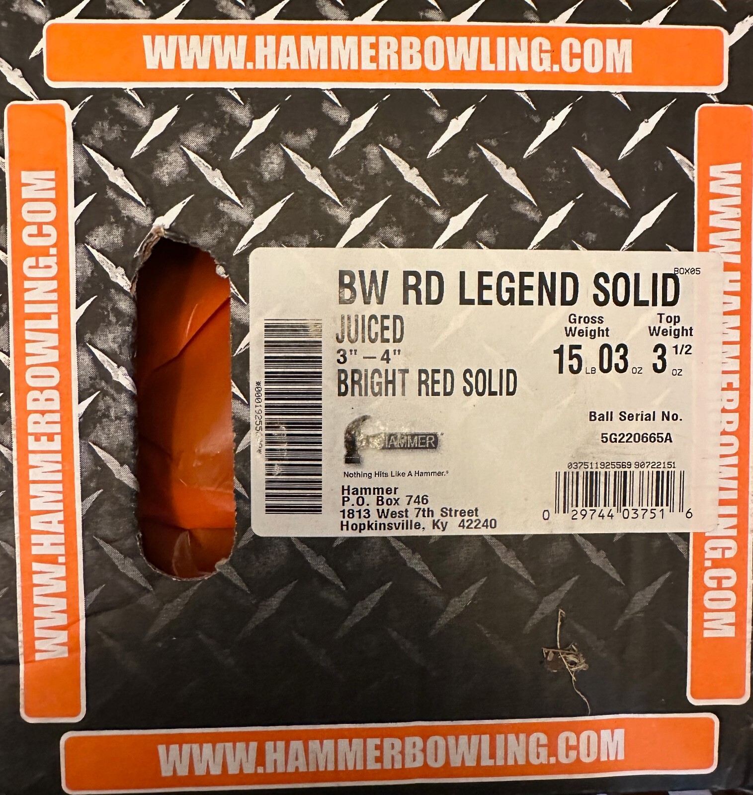 New Hammer Black Widow Red Legend Solid 15 lb Bowling Ball with Free