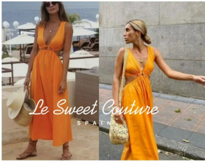 zara orange dress cut out Zara- Cut out waist maxi dress