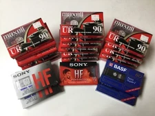 Lot of 21 NEW Blank Audio Cassette Tape Normal Bias Maxell/Sony/BASF 90/60