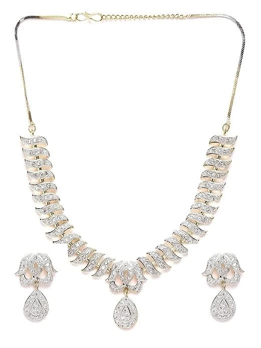 AD CZ Indian Bollywood Gold Plated Necklace Earring Wedding Bridal Women Jewelry - Image 4 of 4