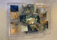 59 Unique Brads-4 Diff Colors, 3 Diff Shapes, Inclu Photo Corners+Box-See Photos