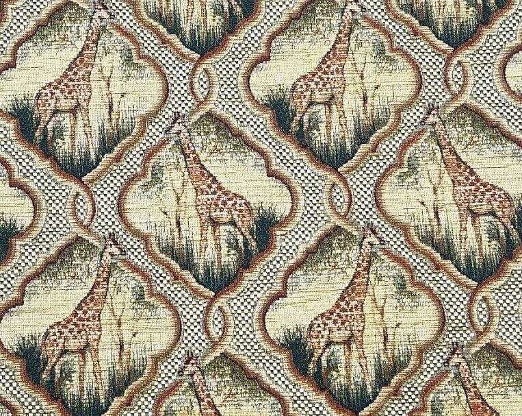 Rare Vintage Giraffe Medallion Chenille Tapestry Fabric Upholstery 1 1/3 yds - Image 4 of 4