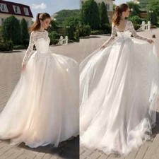Long Sleeve A Line Wedding Dresses See Through Illusion Appliques Bridal Gowns
