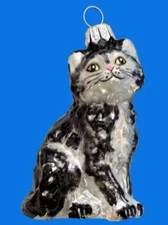 MIZZI THE CAT KITTEN EUROPEAN BLOWN GLASS CHRISTMAS TREE ORNAMENT