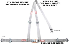 GREY OFF ROAD SEAT BELT HARNESS 2" LATCH & LINK RACING BELT FLOOR MOUNT