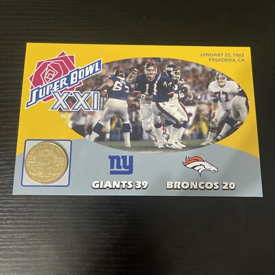 Danbury Mint NFL Super Bowl 21 XXI Flip Coin Giants vs Broncos