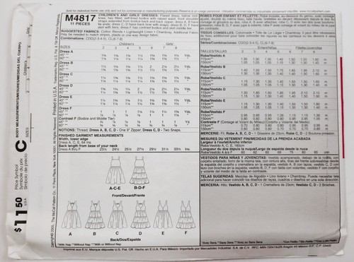 2005 McCalls Sewing Pattern 4817 Girls Spring or Summer Dresses 2-3-4-5 Uncut - Picture 3 of 4