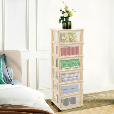 6-Tier Storage Cabinet W/Wheel Max 75kg Storage Holder PP Drawer Storage Cart