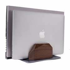 Solid Black Walnut Wood Vertical Laptop Stand, Dual Slot, Adjustable, Desk
