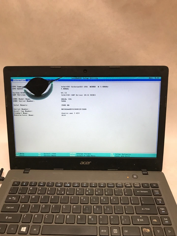 Acer A01-431 14" Intel Celeron 2GB RAM NO SSD/OS For Parts Cracked Screen!! - DW - Image 2 of 4