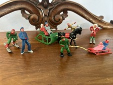 1950'S Barclay Collection Lead Winter Christmas Figures  Sleigh Skaters Skiiers