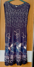 White Stuff Grey blue floral jersey Tunic Shift Dress Size 12 pockets lace vgc