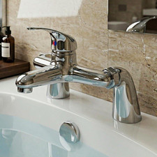 Chrome Brass Deck Mounted Bath Mixer Tap, Single Lever, 180mm, WRAS, G3/4