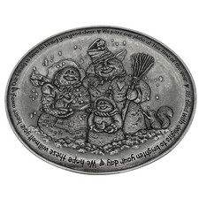 Carson Statesmetal Pewter Friendship Plate Snow Family Snowman Dish Made in USA