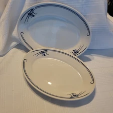 Homer Laughlin Blue & White Iris Serving Platter Set of 2  Diner Ware 8.75x12.5