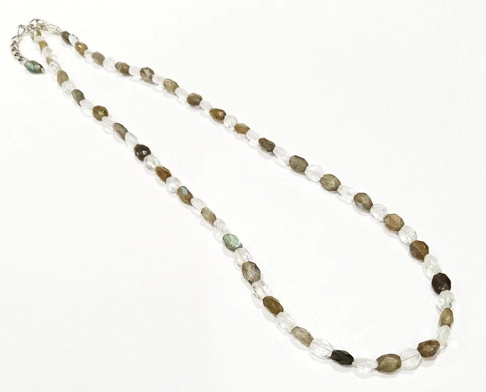 Collar de cuentas de labradorita natural y cuarzo hecho a mano joyas de piedras preciosas facetadas Foto 4 de 4