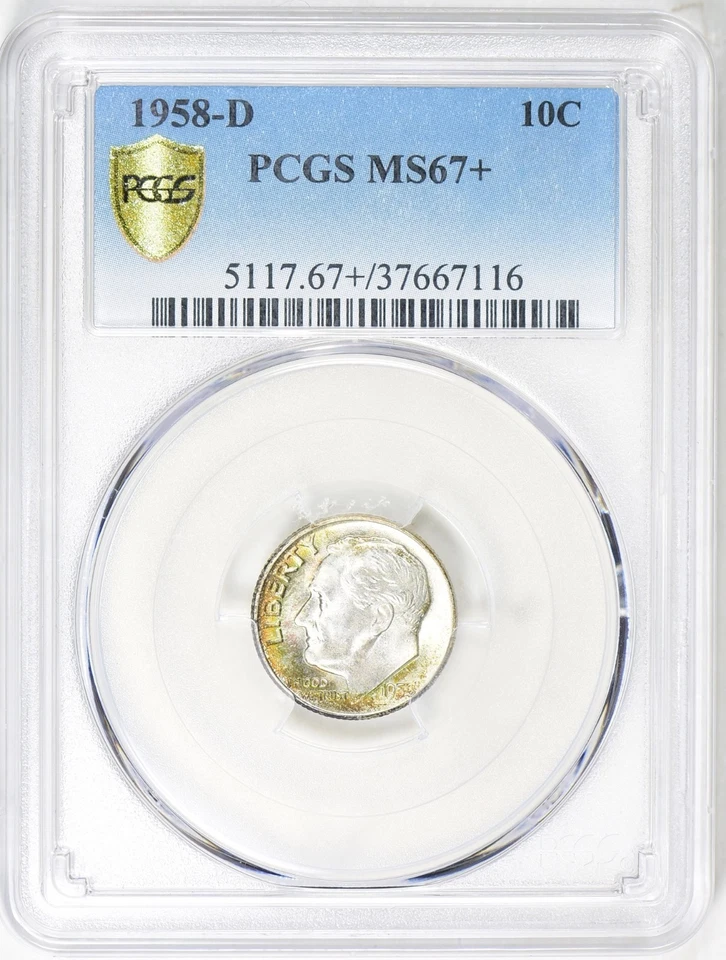 MS67+ 1958-D 10C Roosevelt Silver Dime, PCGS 67 PLUS Gold Shield - Rainbow Toned - Image 4 of 4