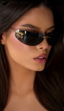Miu Miu MU A51S 5AK5S0 Unisex Rectangle Sunglasses in Gold with Gray Lens 100 UV