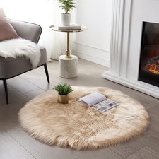 Ultra Soft Round Faux Sheepskin Fur Area Rug Beige Circular Shaggy Rug Round ...