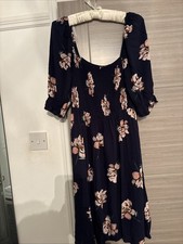 Ladies Apricot Navy & Pink Floral Gypsy Style Sundress Size