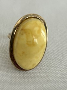 Authentic Vintage 925 Sterling Gold Plated Butterscotch Baltic Amber LG Adjust Ring SZ 7