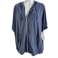 Chico s Zenergy Hooded Zip Jacket Short Sleeve Blue NWT Size 1 US 8/10