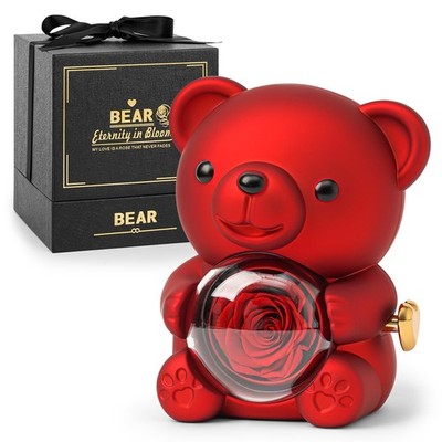 Preserved Rose Teddy Bear   Real Rose in Elegant Gift Box   Romantic Gift for...