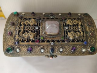Antique Jeweled La Tausca Silk Lined Jewelry Presentation Storage Box Valentine