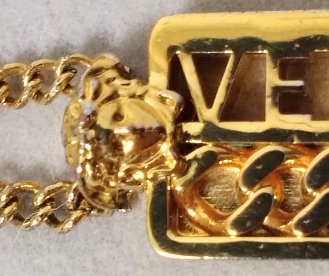 Versace Rectangular Logo Pendant Necklace Gold Le… - image 10