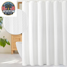 White Shower Curtain, 3D Embossed Textured Herringbone Fabric Shower Curtain, Mo