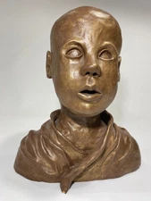 Handmade Bust Sculpture of Boy Buddaist 11" Tall, One of a Kind, Some Damage